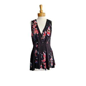 SALE Free People Mini Dress/Tunic Top Faux Wrap Black Floral/Stars Sleeveless S
